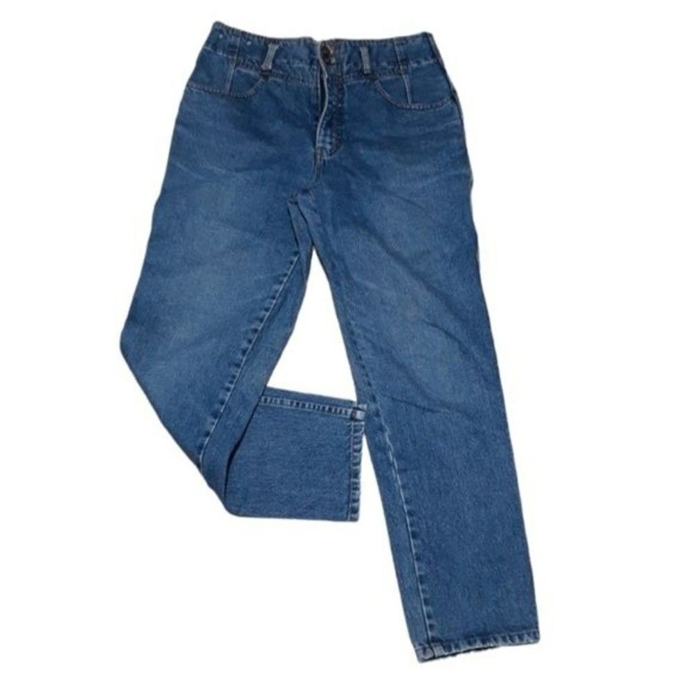 Cotton Blue Denim High Waist Tapered Leg 90's Vintage Jeans Button & Zipper 29